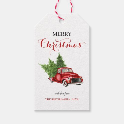Pine Tree Red Truck Merry Christmas Gift Tags