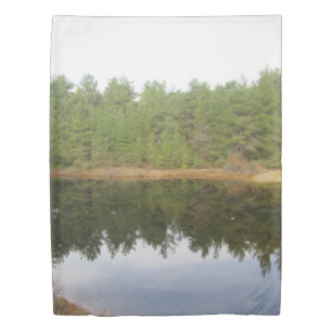 Pine Tree Reflection Lake Duvet Cover