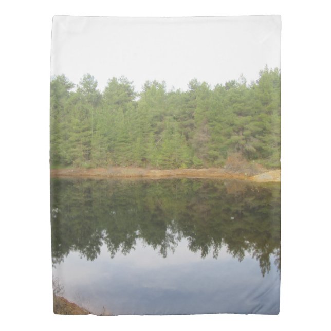 Pine Tree Reflection Lake Duvet Cover (Front)