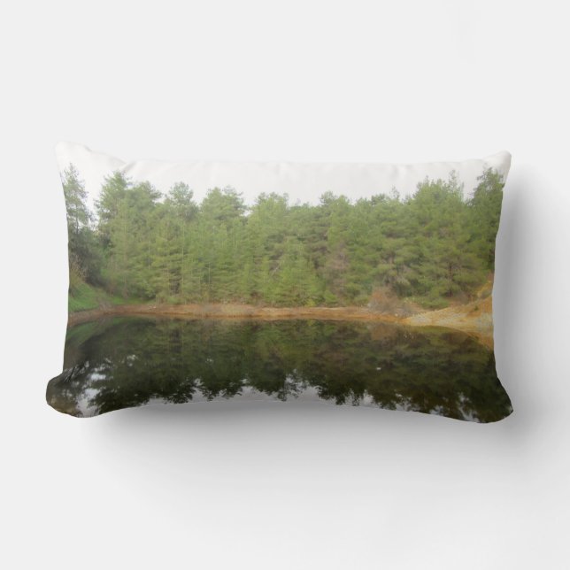 Pine Tree Reflection Lake Lumbar Pillow (Front)