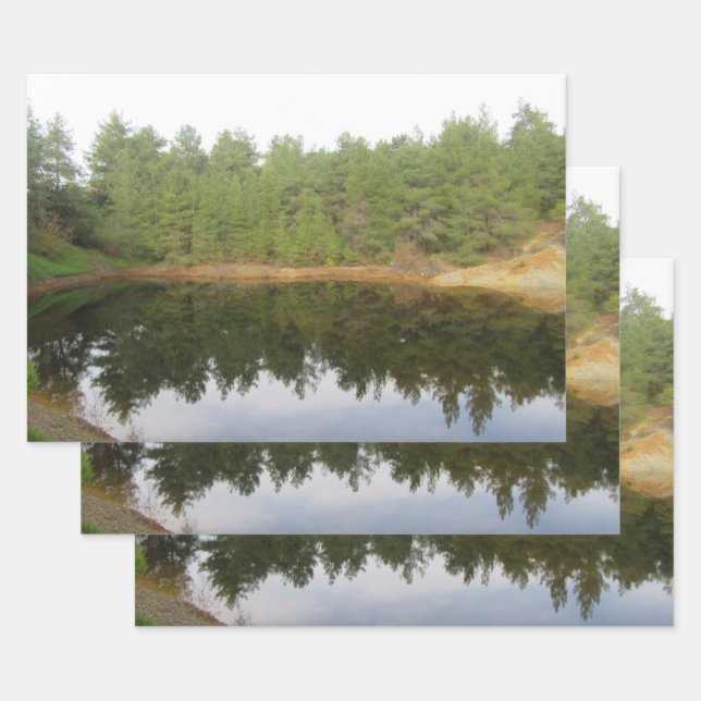 Pine Tree Reflection Lake Wrapping Paper Sheets (Set)