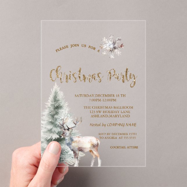 Pine Tree,Reindeer,Snowflake Black Christmas  Acrylic Invitations (Insitu (Handheld))