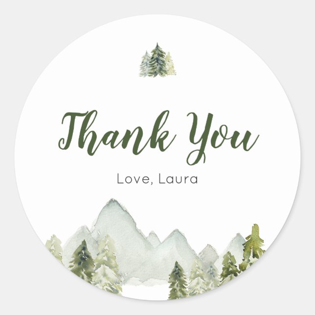 Pine Tree Rustic Adventure Baby Shower Classic Round Sticker (Front)