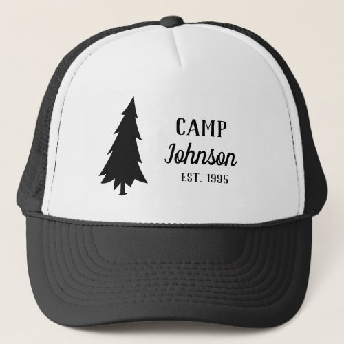 Pine Tree Rustic Family Camp Black Trucker Hat