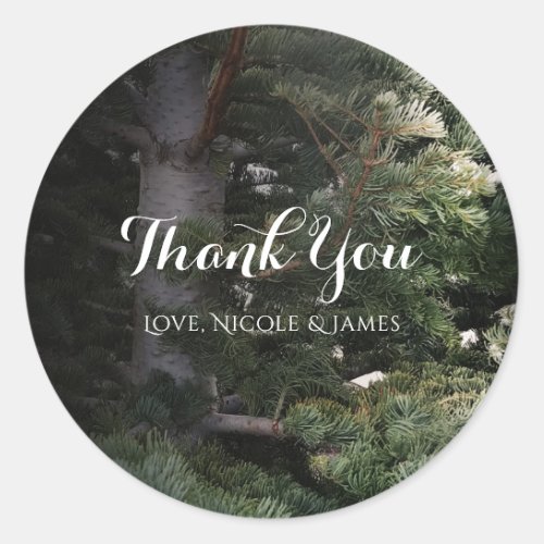 Pine Tree Rustic Forest Woods Custom Wedding Favor Classic Round Sticker