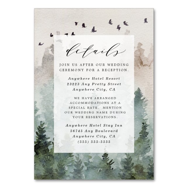 Pine Tree Rustic Watercolor Wedding Enclosure Card (Front)