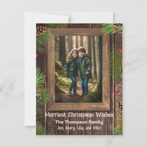 Pine Tree Rustic Wood Custom Photo Holiday Card