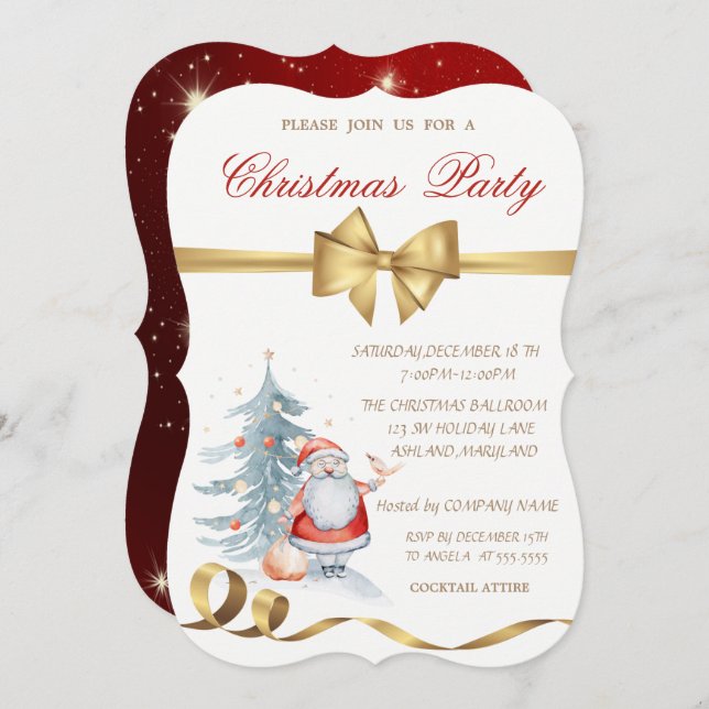 Pine Tree, Santa Claus Christmas  Invitation (Front/Back)