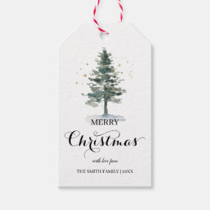 Pine Tree Script Merry Christmas Gift Tags