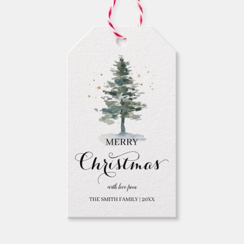 Pine Tree Script Merry Christmas Gift Tags