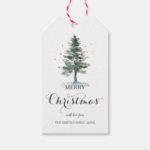 Pine Tree Script Merry Christmas Gift Tags