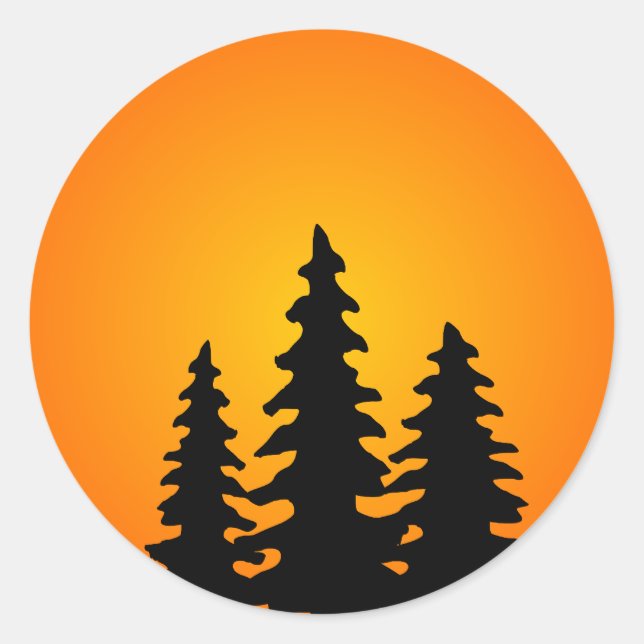 Pine Tree Silhouette Classic Round Sticker (Front)