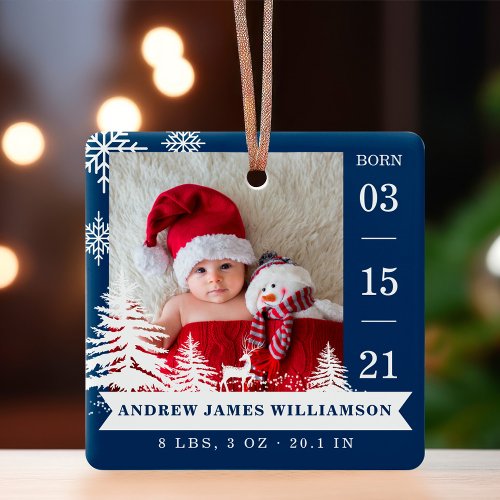  Pine Tree  Snow Baby Birth Stats  Photos Blue Ceramic Ornament