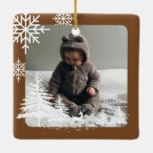  Pine Tree & Snow Baby Birth Stats & Photos Brown Ceramic Ornament (Back)