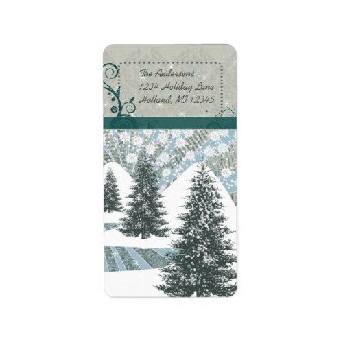 Pine Tree Snow Gray Damask Return Address Label