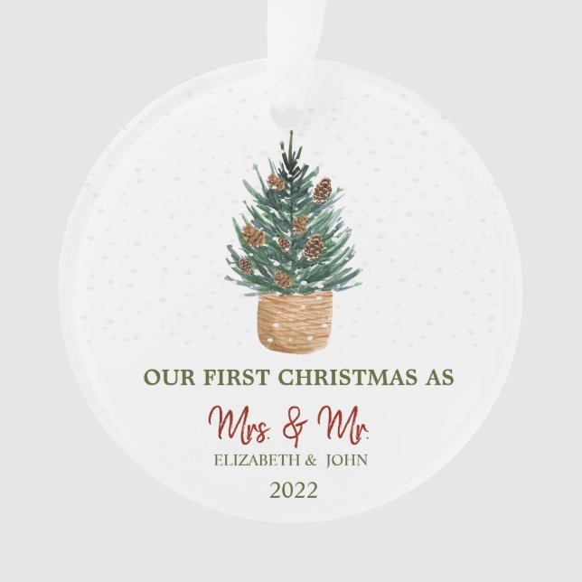 Pine Tree Snow Our First Christmas  Ornament (Front)