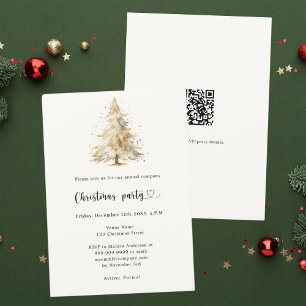 Pine tree snow QR code company Christmas Party Invitation