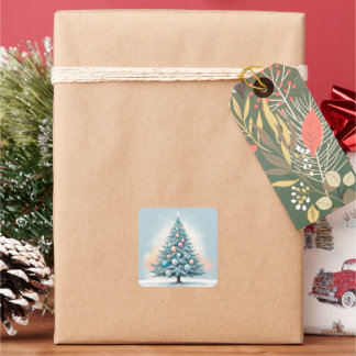 Pine Tree Snowflakes | Blue Orange Coral Ornaments Square Sticker