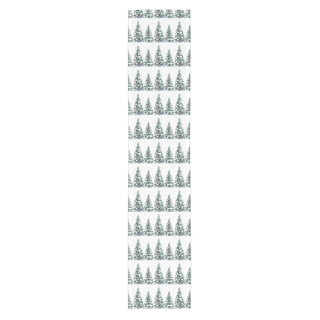 Pine tree snowy scene Winter Christmas Elegant Short Table Runner (Front)