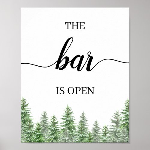 Pine Tree The Bar Is Open Wedding Bar Menu Sign