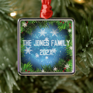 Pine Tree Under Stars Personalized Family Metal Ornament