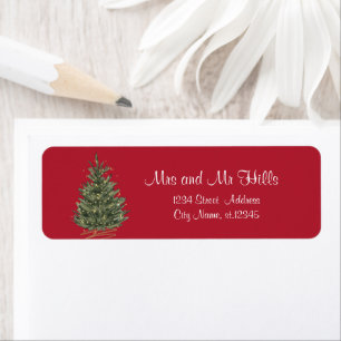 Pine Tree Watercolor Christmas Red Return Address Label