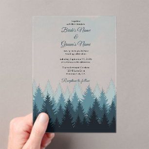 Pine Tree Watercolor Forest Rustic Wedding Acrylic Invitations