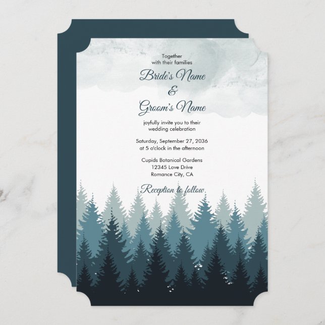 Pine Tree Watercolor Forest Rustic Wedding Invitation (Front/Back)