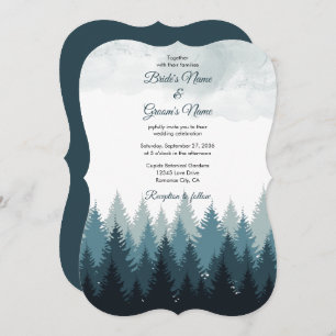 Pine Tree Watercolor Forest Rustic Wedding Invitation