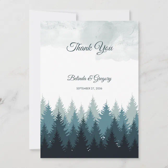 Pine Tree Watercolor Forest Rustic Wedding Thank You Card | Zazzle