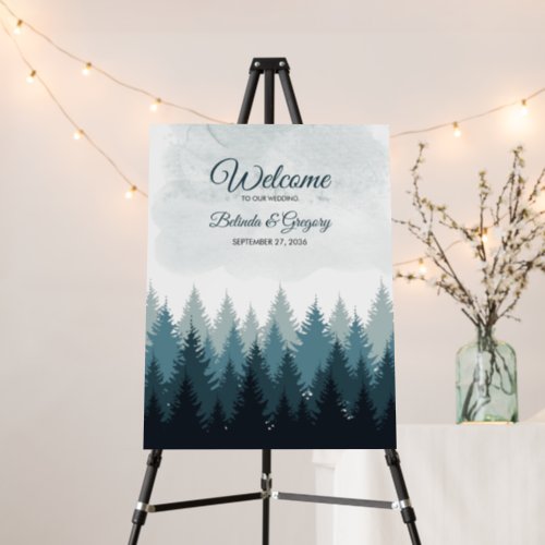 Pine Tree Watercolor Forest Wedding Welcome Sign