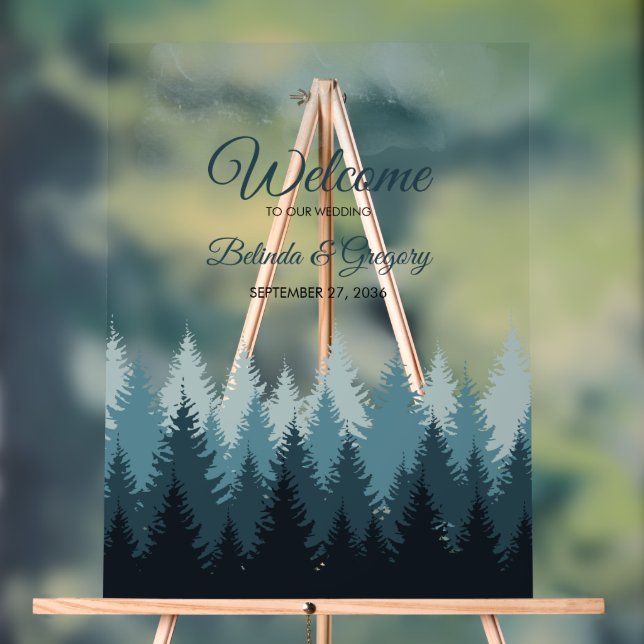 Pine Tree Watercolor Forest Wedding Welcome Sign (Neutral)