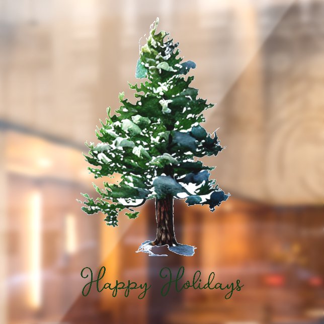Pine Tree Watercolor Happy Holidays Christmas Window Cling (Sheet 2)
