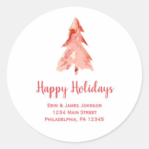 Pine Tree Watercolor Red Return Address Classic Round Sticker