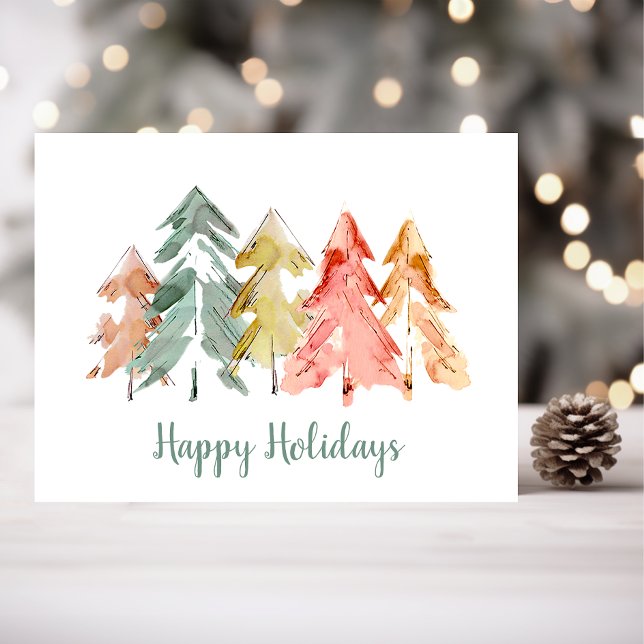 Pine Tree Watercolors Christmas Postcard (Creator Uploaded)