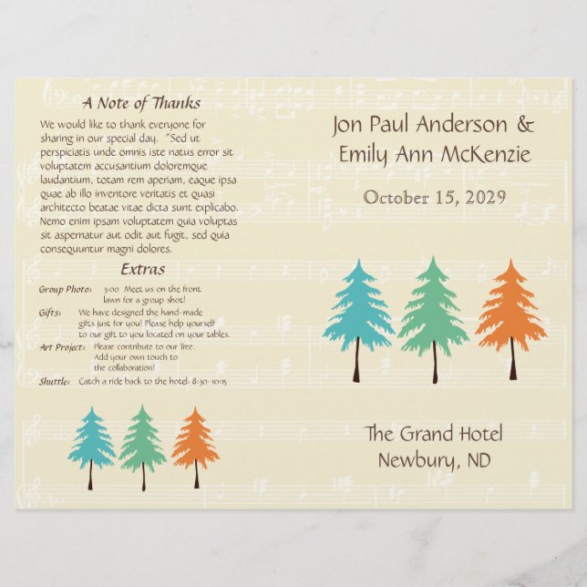 Pine Tree Wedding Program (Front)