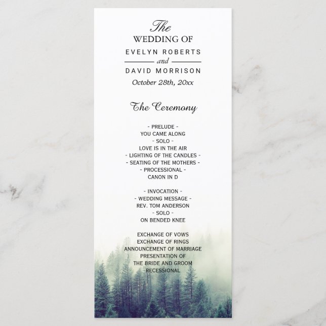 Pine Tree Wedding Program | Nature Forest Theme (Front)