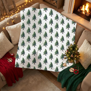 Pine Tree with Snow Watercolor Painting  Fleece Blanket