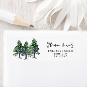 Pine Tree with Snow Watercolor Return Address Label