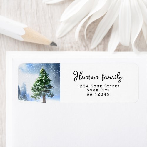 Pine Tree with Snow Watercolor Return Address Label