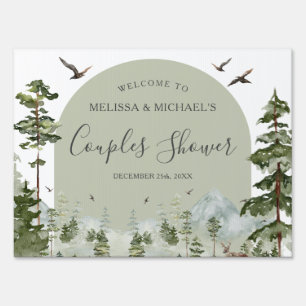 Pine Tree Woodland Couple Shower Welcome Yard Sign