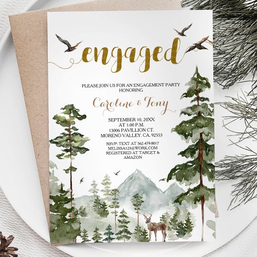 Pine Tree Woodland Forest Engagement Party Invitation