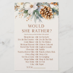 Pine Tree Would She Rather? Bridal Shower Game Stationery