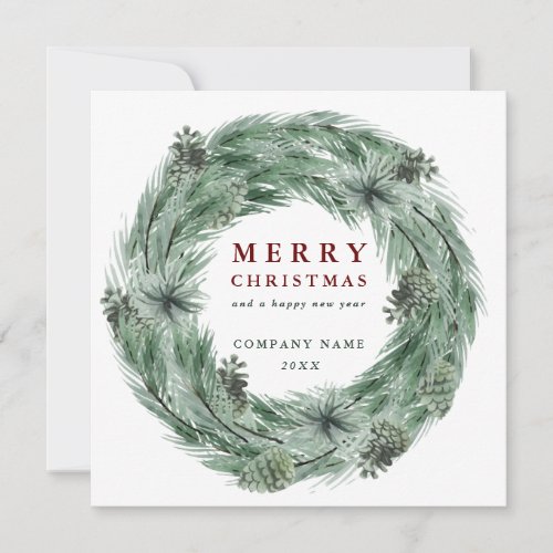 Pine Tree Wreath Christmas Card with QR Code