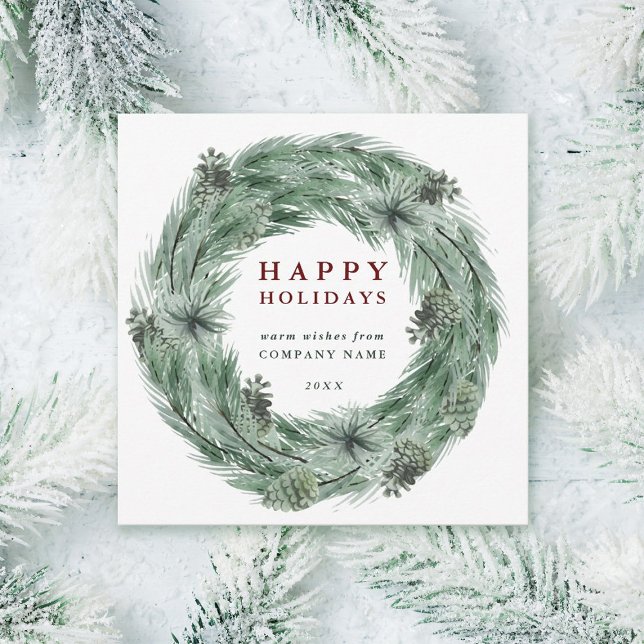 Pine Tree Wreath Holiday Card with QR Code (Creator Uploaded)