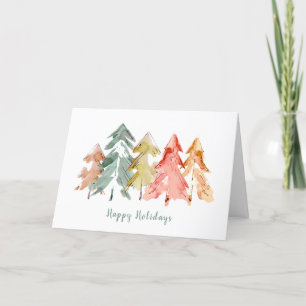 Pine Trees Abstract Soft Watercolor Personalized Holiday Card