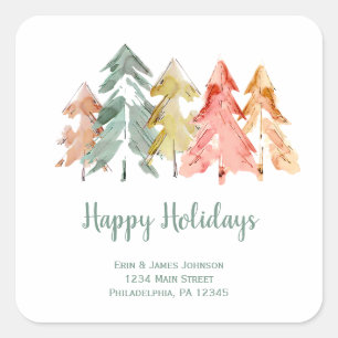 Pine Trees Abstract Watercolor Personalized Square Sticker