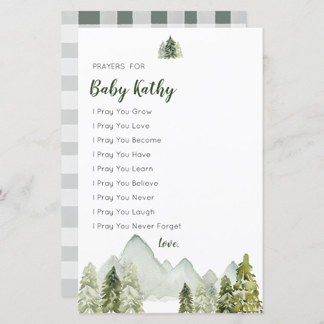 Pine Trees Adventure Baby Shower Prayers for Baby (Front/Back)