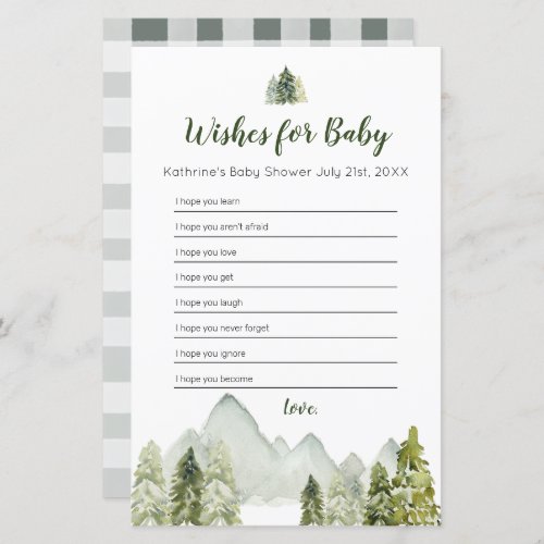 Pine Trees Adventure Baby Shower Wishes for Baby