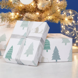 Pine Trees and a White Polar Bear Happy Holidays Wrapping Paper
